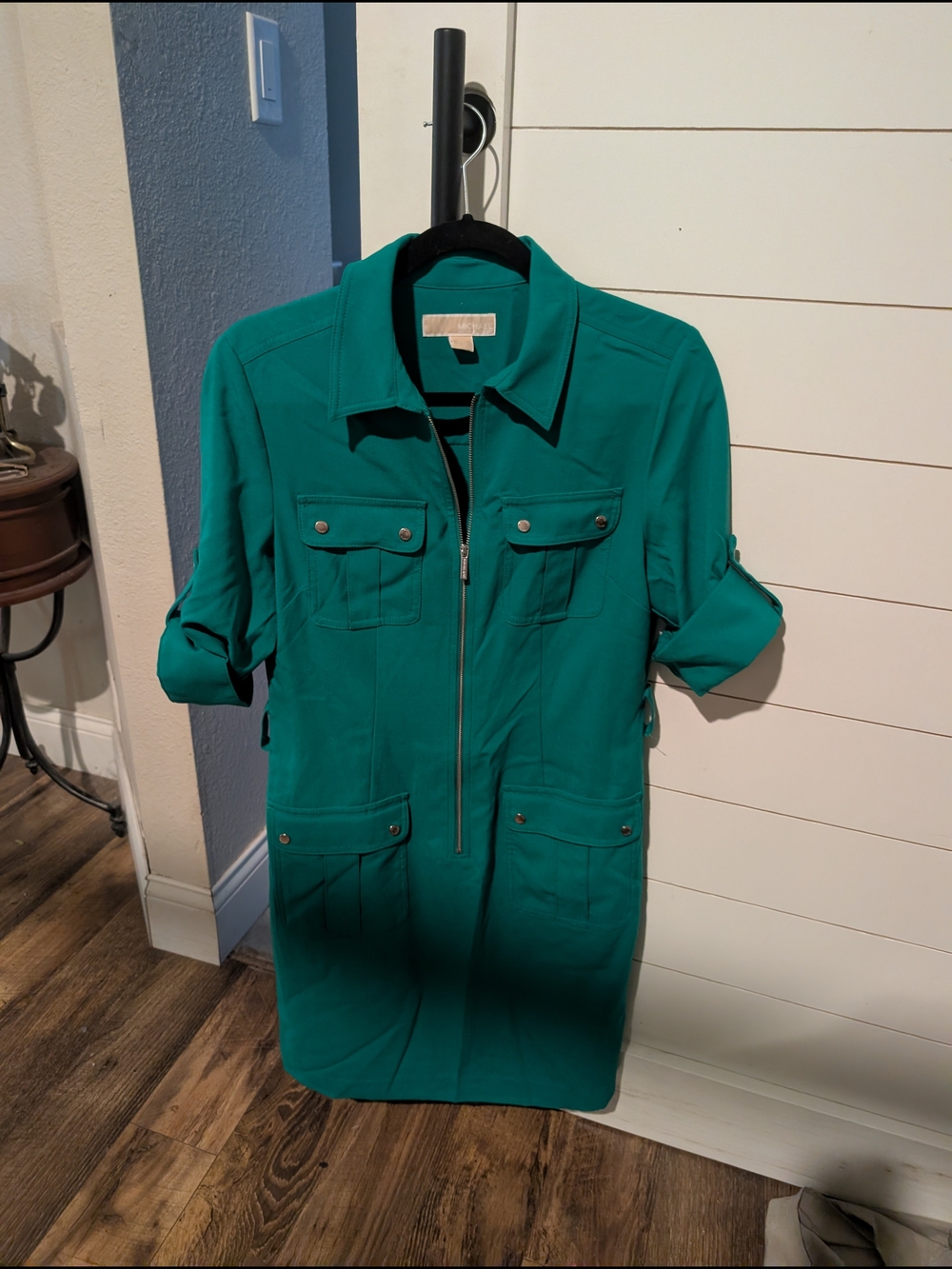 Michael Kors Teal/Green Utility Shirt Jacket Dress- No Belt